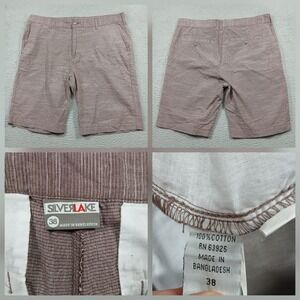 Silver Lake Shorts Mens 38 Brown Striped Flat Front Casual Cotton